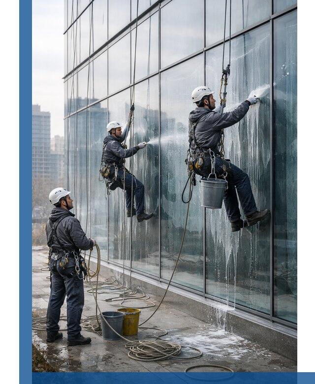 Промышленная мойка панорамных окон на высоте в Новоалтайске