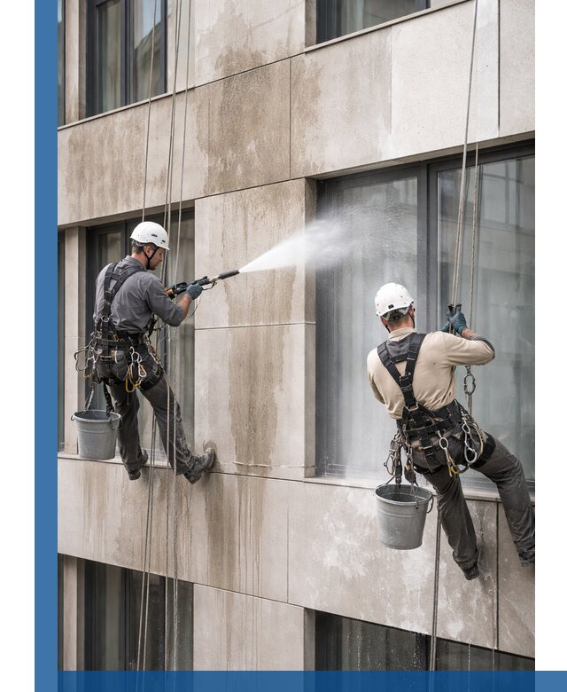 Послестроительная мойка фасада промышленным альпинизмом в Новоалтайске