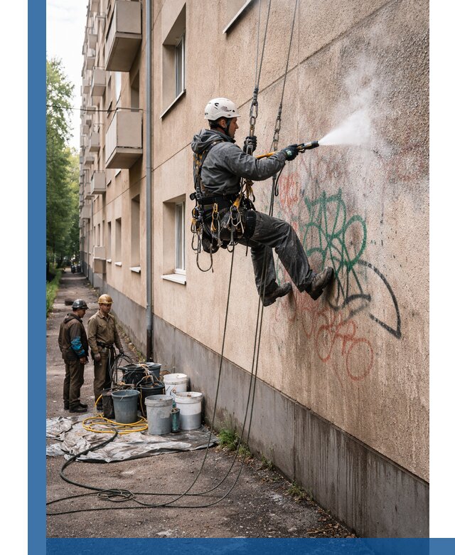 Удаление граффити с фасада в Новоалтайске без следов и повреждений