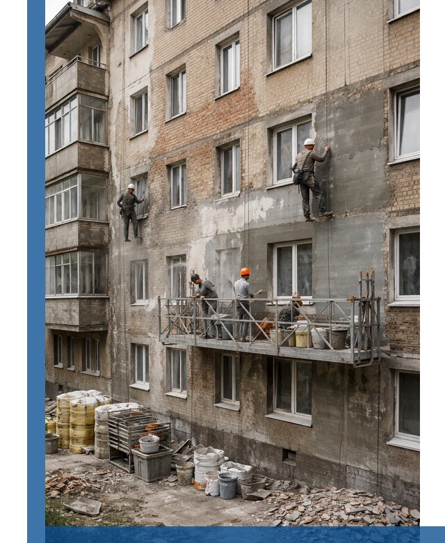 Капитальный ремонт фасада в Новоалтайске с восстановлением и гидроизоляцией