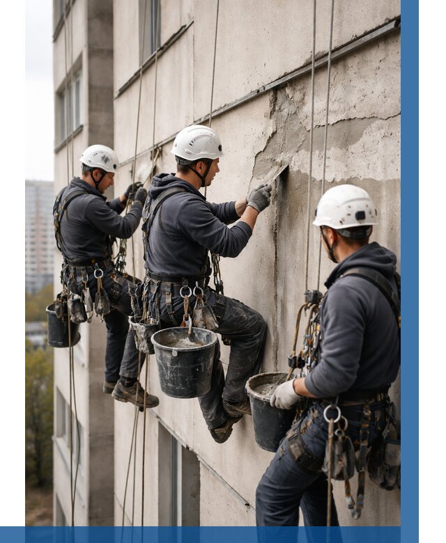 Ремонт бетонных элементов фасада в Новоалтайске от 2556 р. | ВЫСОТНИК-Нвл