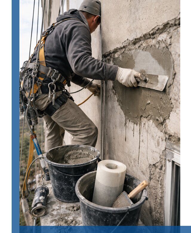 Ремонт бетонных элементов фасада промышленными альпинистами в Новоалтайске