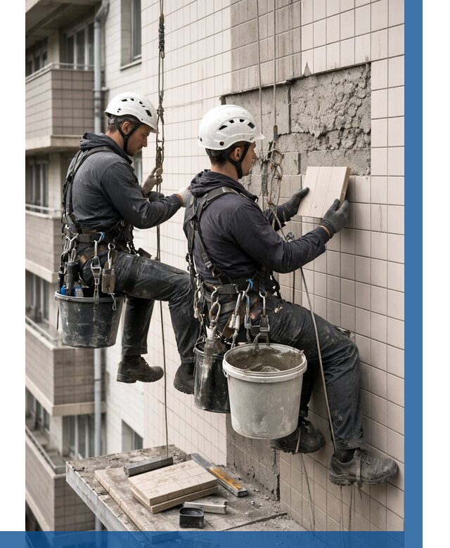 Ремонт облицовки фасада плиткой в Новоалтайске от 1840 р. | ВЫСОТНИК-Нвл