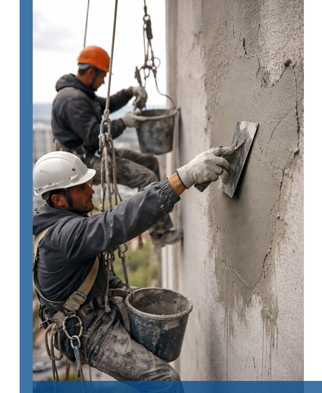 Штукатурка фасада на высоте в Новоалтайске профессиональные работы