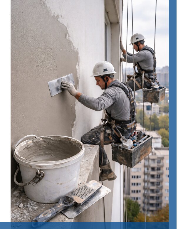Шпаклевка фасада на высоте в Новоалтайске от 716 р. | ВЫСОТНИК-Нвл