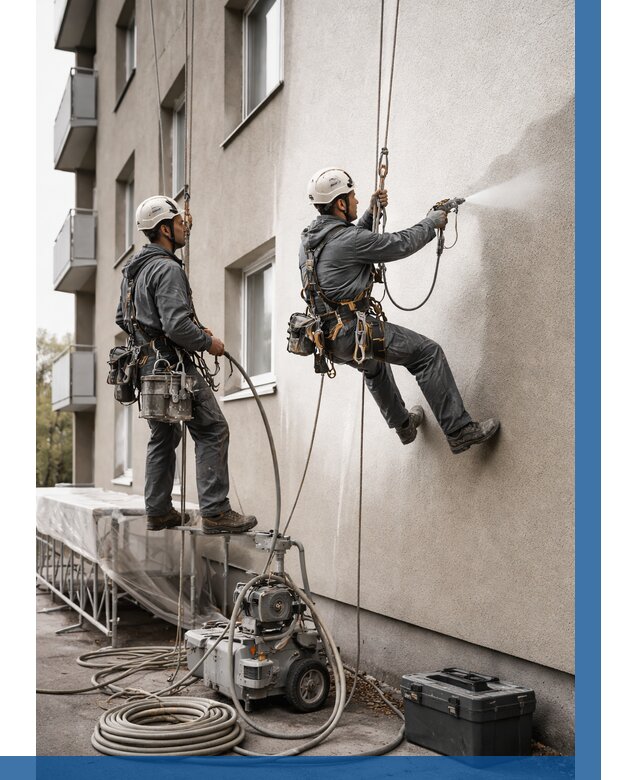 Безвоздушная покраска фасада в Новоалтайске от 225 р/м² | ВЫСОТНИК-Нвл