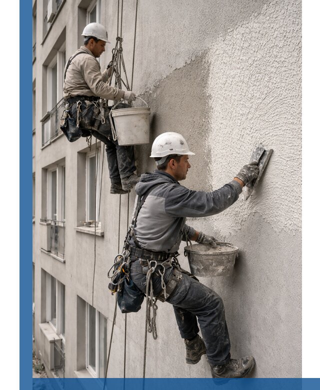 Нанесение декоративной штукатурки короед на фасад в Новоалтайске