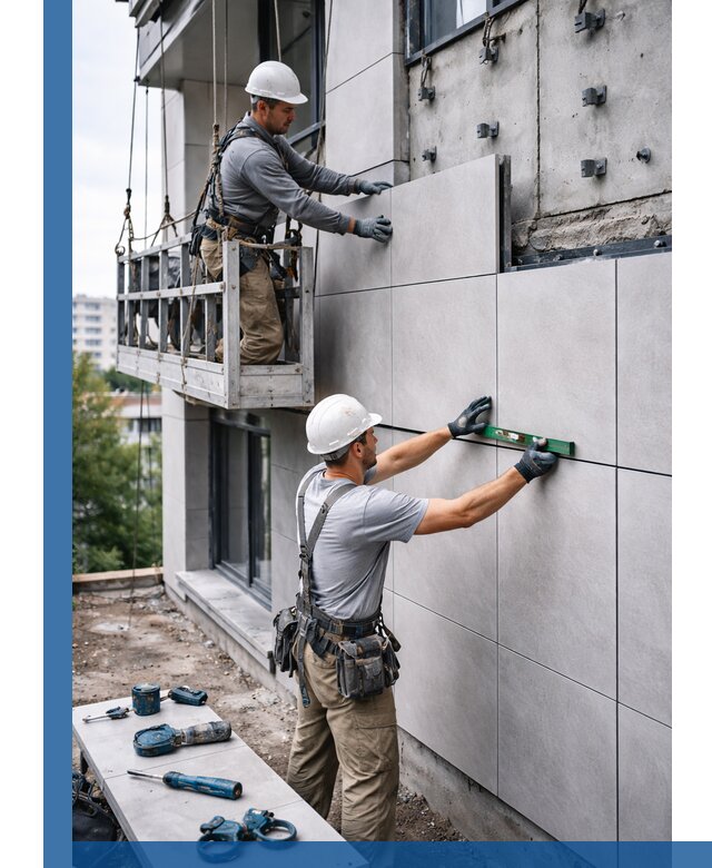 Монтаж керамогранита на фасад в Новоалтайске под ключ с гарантией качества