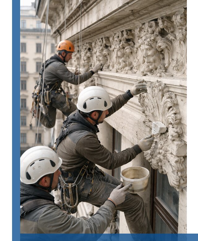 Реставрация фасадной лепнины с высотными работами в Новоалтайске