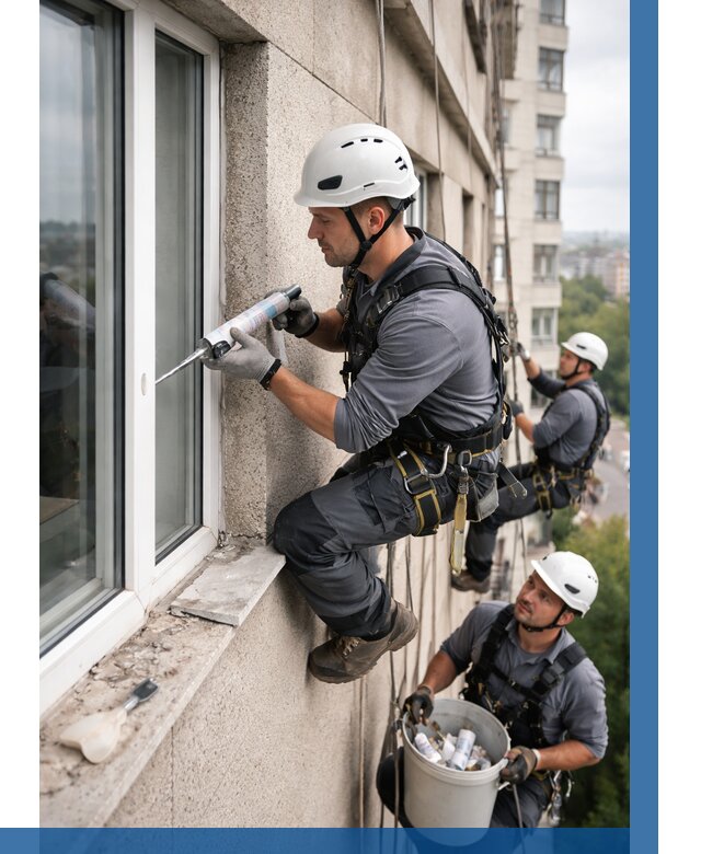 Герметизация оконных швов снаружи в Новоалтайске от 1534 р. | ВЫСОТНИК-Нвл