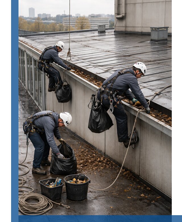 Очистка кровли по периметру в Новоалтайске силами промышленных альпинистов