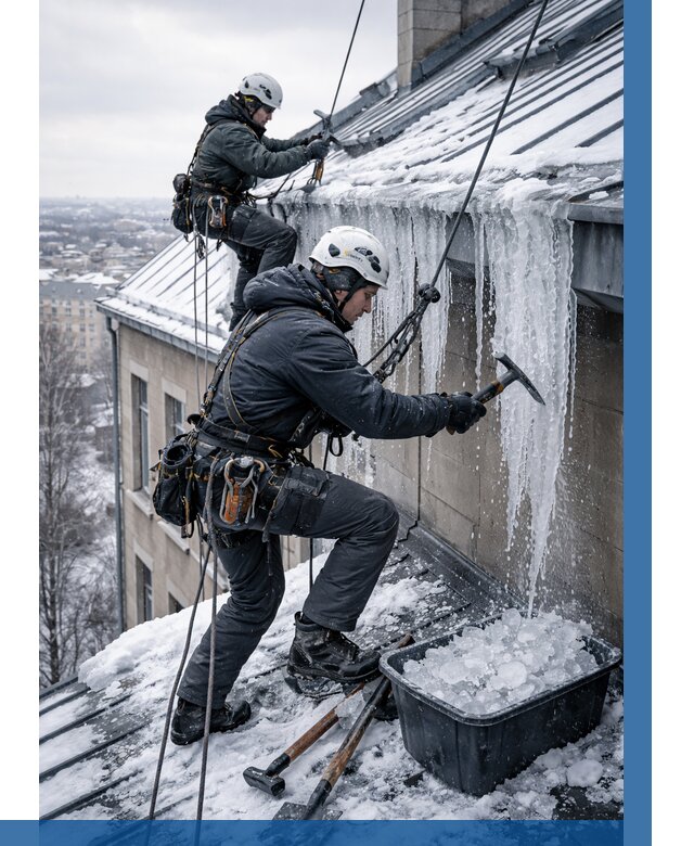 Удаление наледи с кровли в Новоалтайске от 5623 р. | ВЫСОТНИК-Нвл