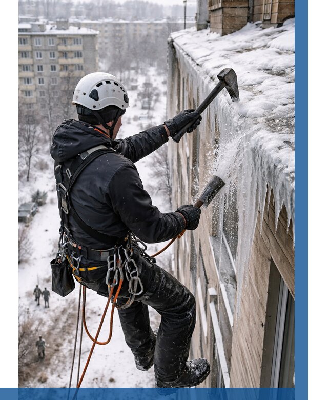 Сбивание сосулек с крыши в Новоалтайске по цене от 4601 р. | ВЫСОТНИК-Нвл