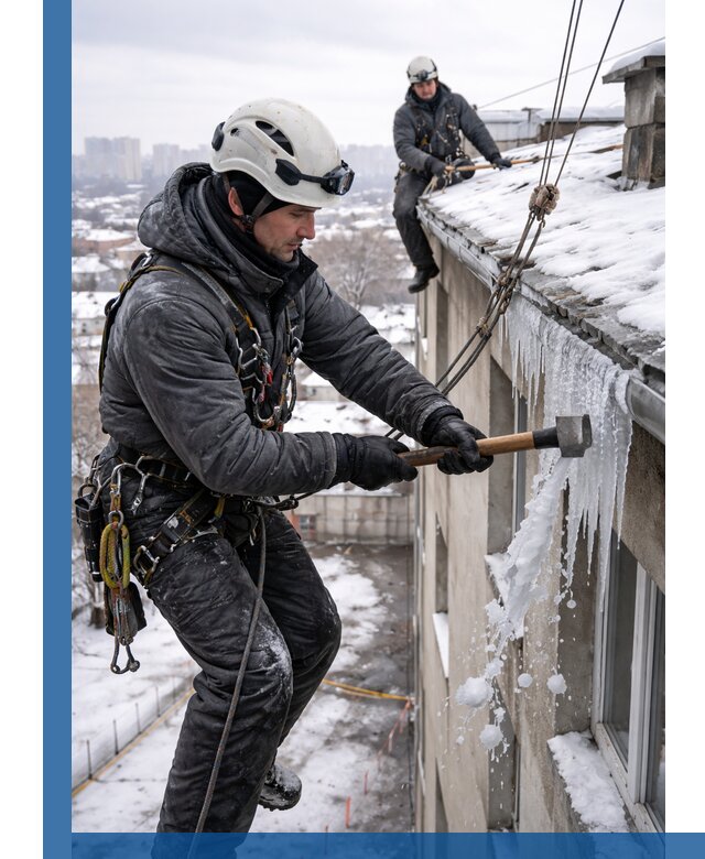 Сбивание и удаление сосулек с крыши в Новоалтайске безопасно