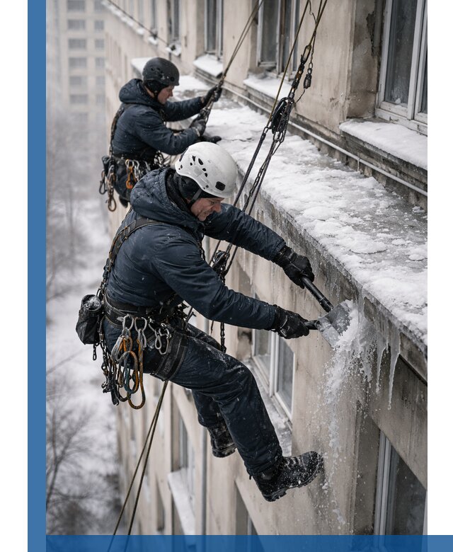 Удаление наледи и сосулек с карнизов в Новоалтайске профессионально