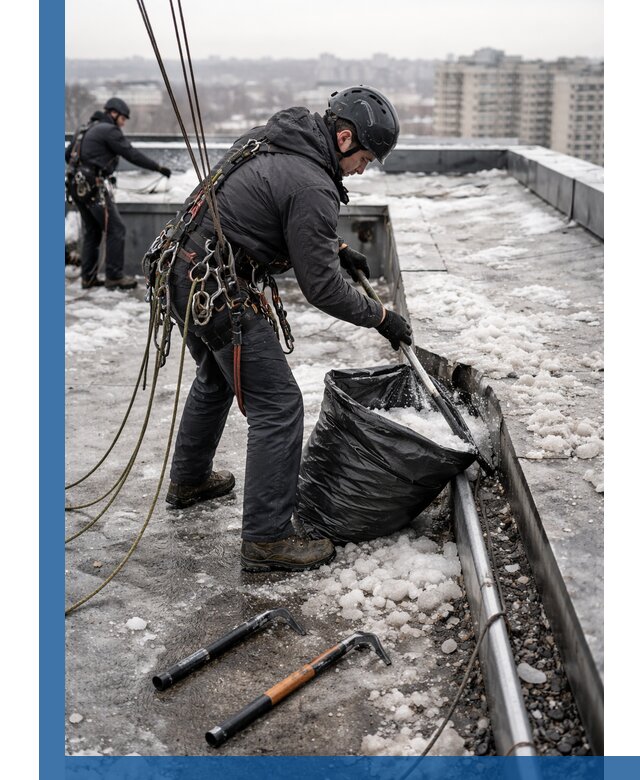 Аварийная очистка кровли в Новоалтайске от промальпинистов