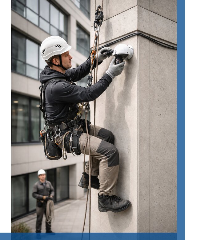 Монтаж камер видеонаблюдения на фасаде в Новоалтайске от 8690 р.-ВЫСОТНИК-Нвл