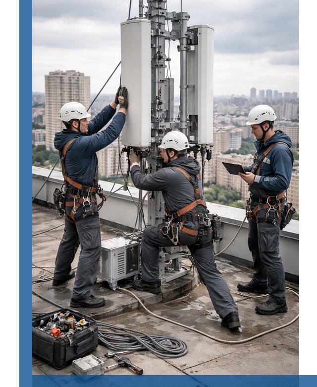 Монтаж антенн связи на крыше в Новоалтайске с вводом в эксплуатацию