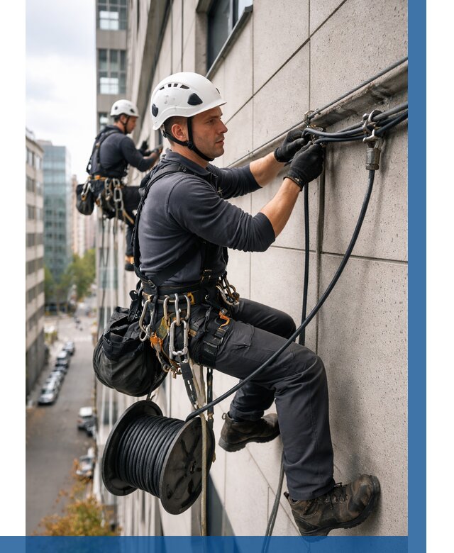 Прокладка кабеля по фасаду в Новоалтайске от 358 р. | ВЫСОТНИК-Нвл