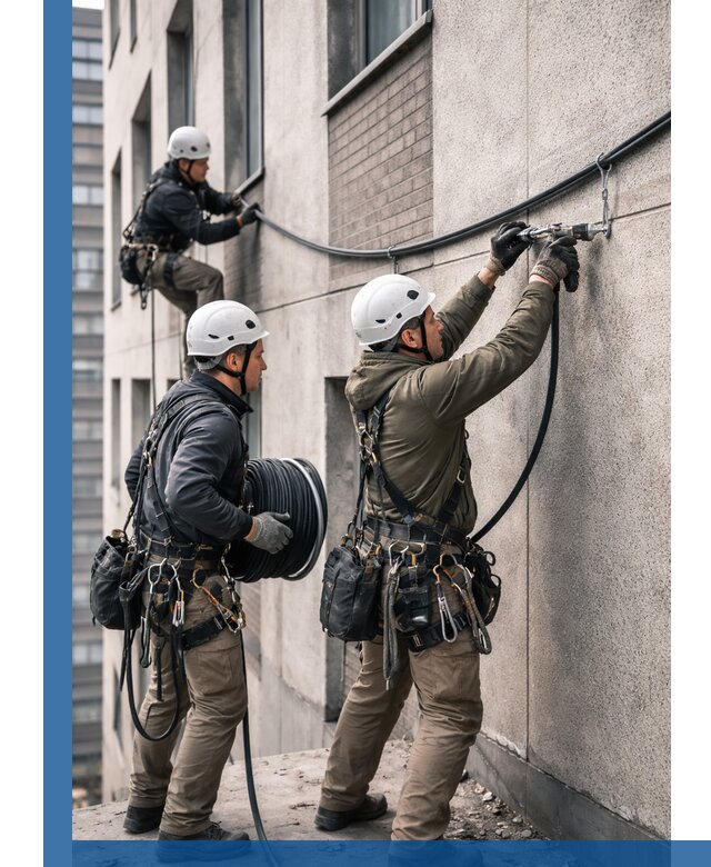 Прокладка кабеля по фасаду в Новоалтайске, профессиональный монтаж