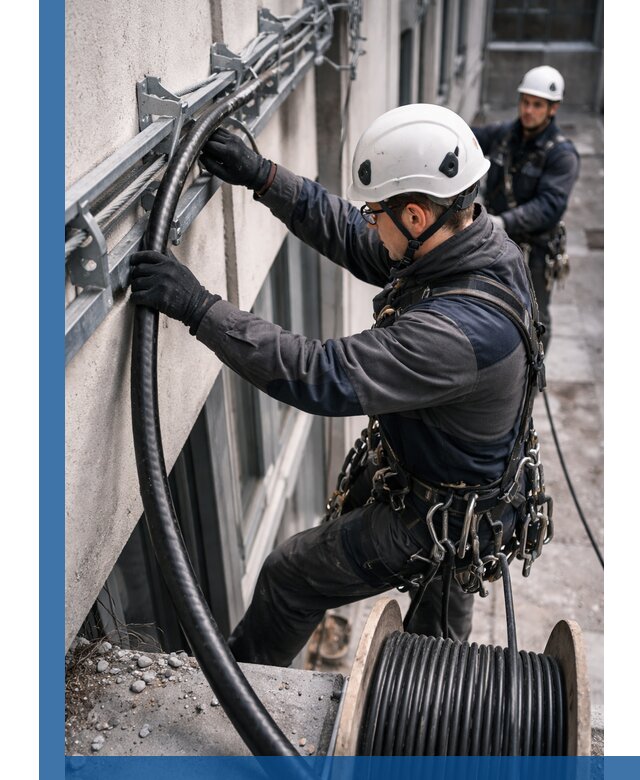 Протяжка кабеля питания на высоте в Новоалтайске с гарантией безопасности и качества