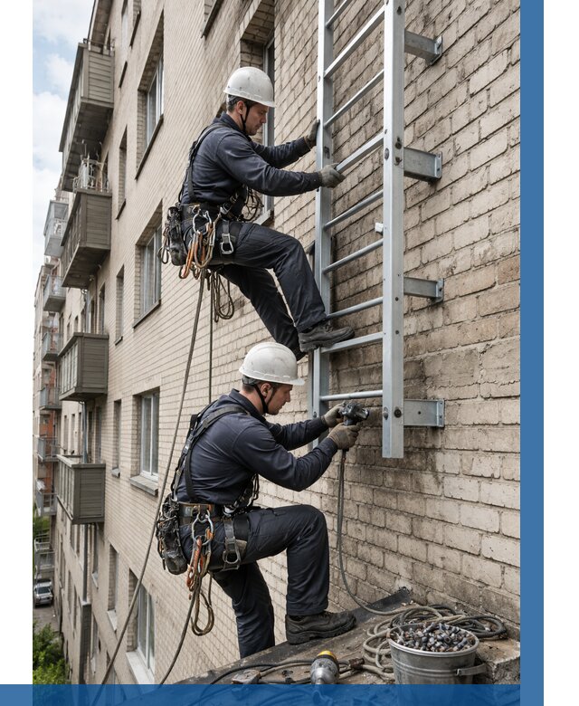 Монтаж пожарной лестницы в Новоалтайске от 25560 р заказать у ВЫСОТНИК-Нвл