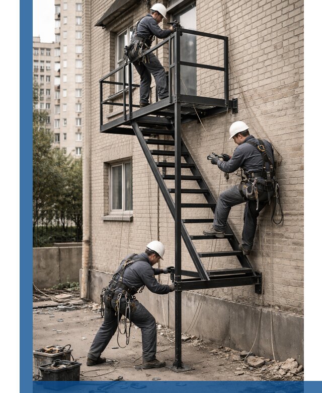 Монтаж пожарной лестницы в Новоалтайске, установка и крепление