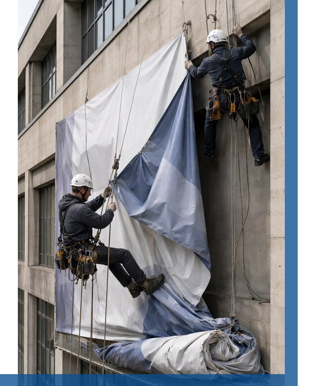 Демонтаж баннеров с фасада в Новоалтайске от 4601 р. | ВЫСОТНИК-Нвл