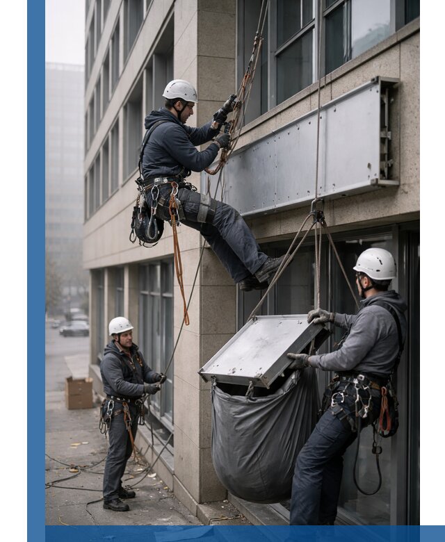 Демонтаж рекламной вывески с высотными работами в Новоалтайске