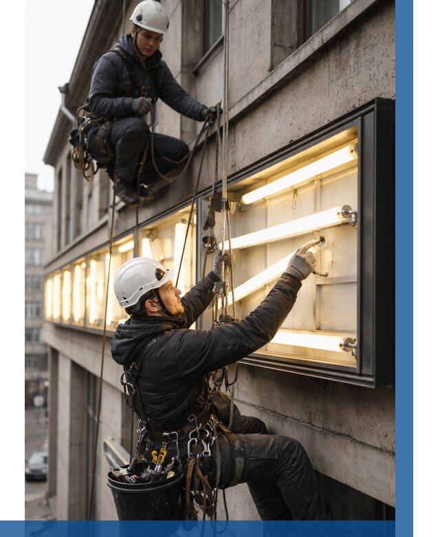 Замена ламп в вывеске в Новоалтайске под ключ от 3578 р. | ВЫСОТНИК-Нвл