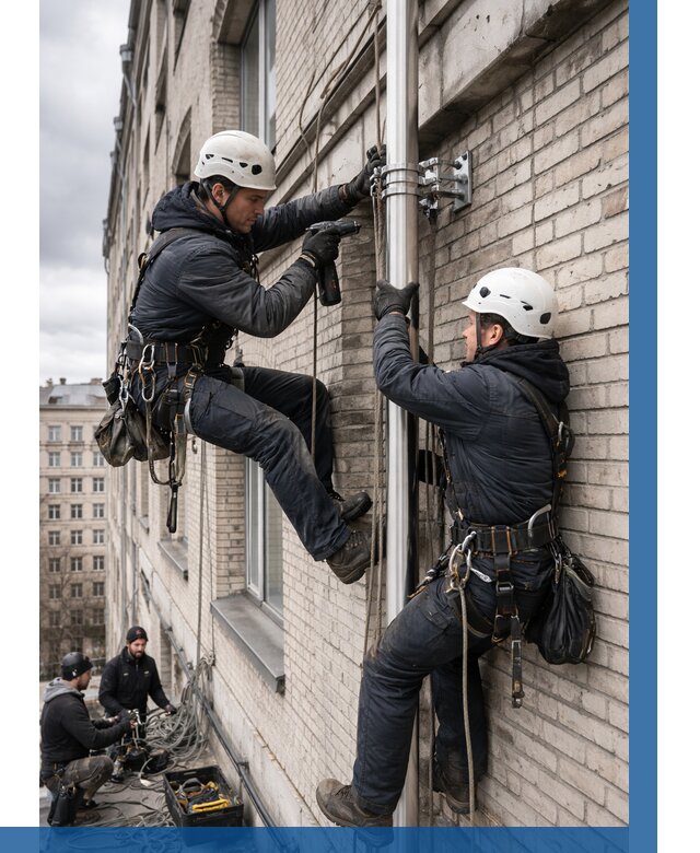 Монтаж флагштока на здании в Новоалтайске от 6646 р. | ВЫСОТНИК-Нвл