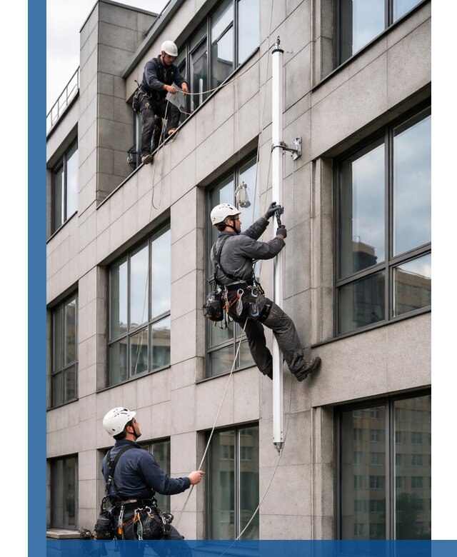 Монтаж флагштока на фасаде здания с креплением и герметикой в Новоалтайске