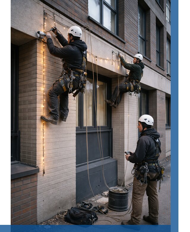 Монтаж гирлянд на фасаде в Новоалтайске от 3578 р. | ВЫСОТНИК-Нвл