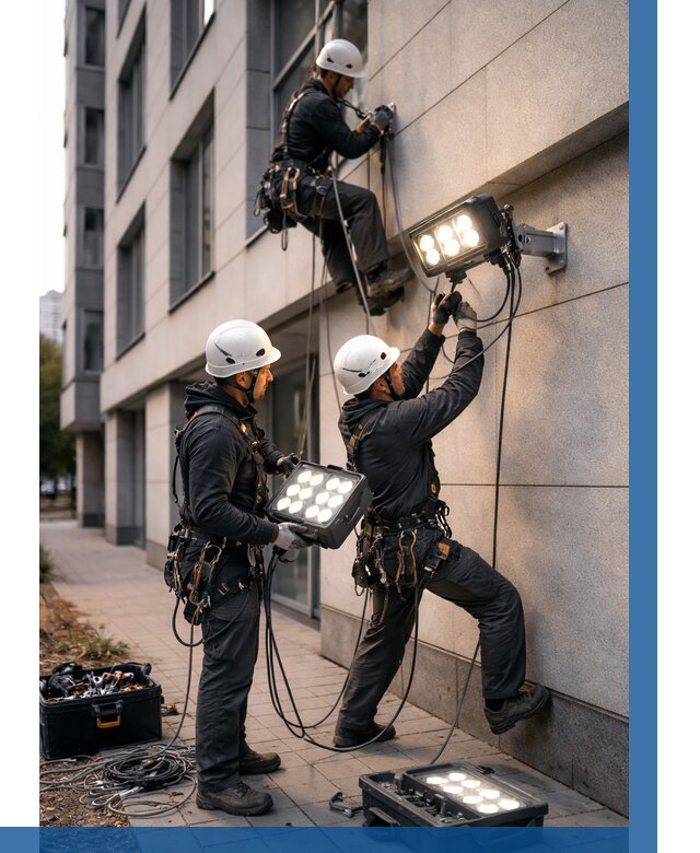 Монтаж прожекторов на фасаде в Новоалтайске от 7668 р. | ВЫСОТНИК-Нвл