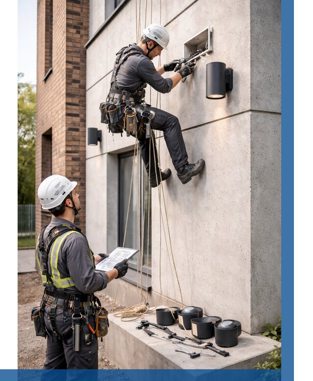 Монтаж фасадного освещения в Новоалтайске от 2556 р. | ВЫСОТНИК-Нвл