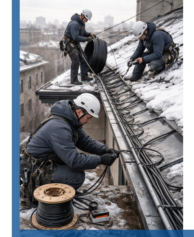 Монтаж греющего кабеля на кровле в Новоалтайске под ключ