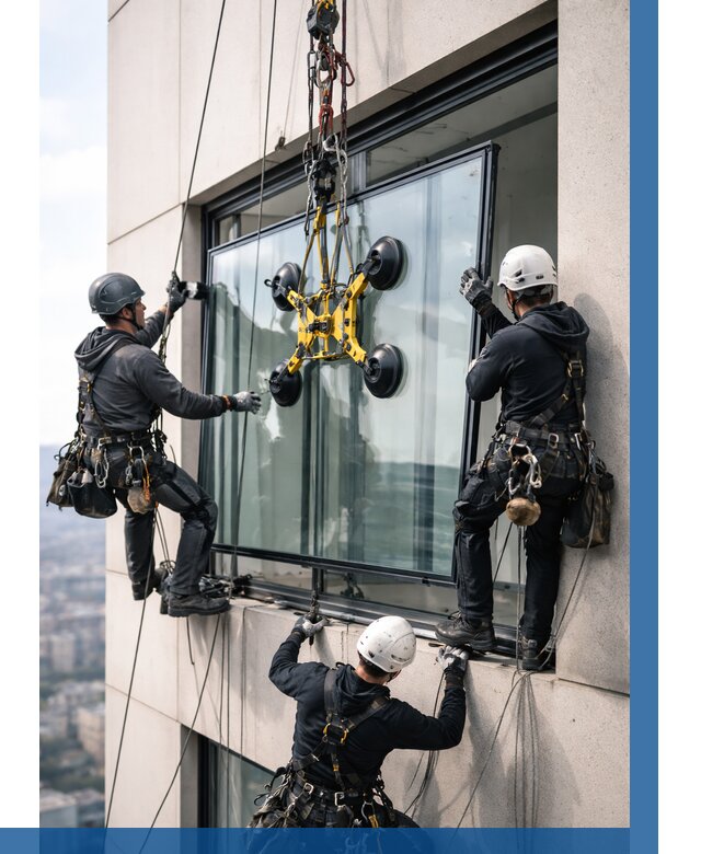 Монтаж стеклопакетов на высоте в Новоалтайске от 3272 р. | ВЫСОТНИК-Нвл