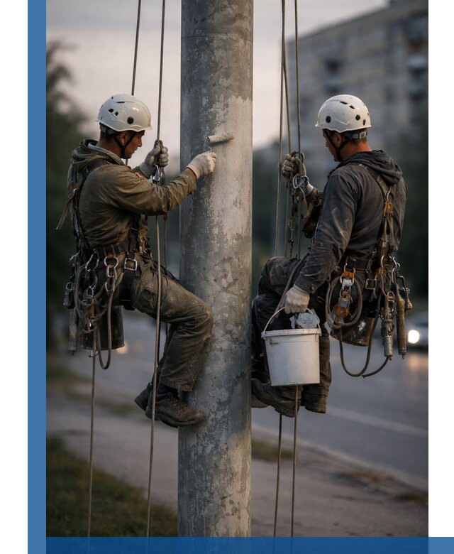 Покраска опор освещения и антикоррозийная защита в Новоалтайске