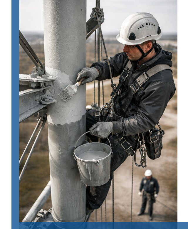 Покраска мачт связи в Новоалтайске промышленными альпинистами
