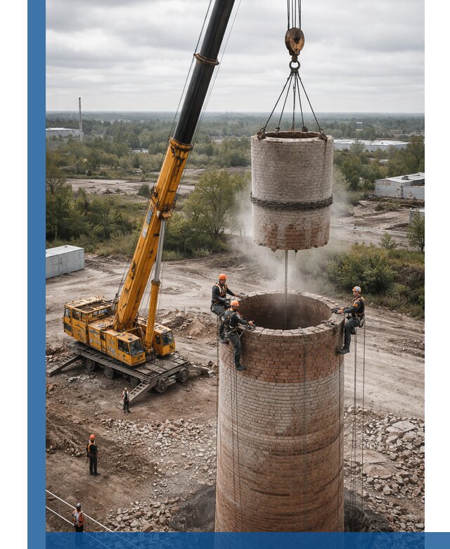 Демонтаж дымовой трубы в Новоалтайске с гарантиями безопасности